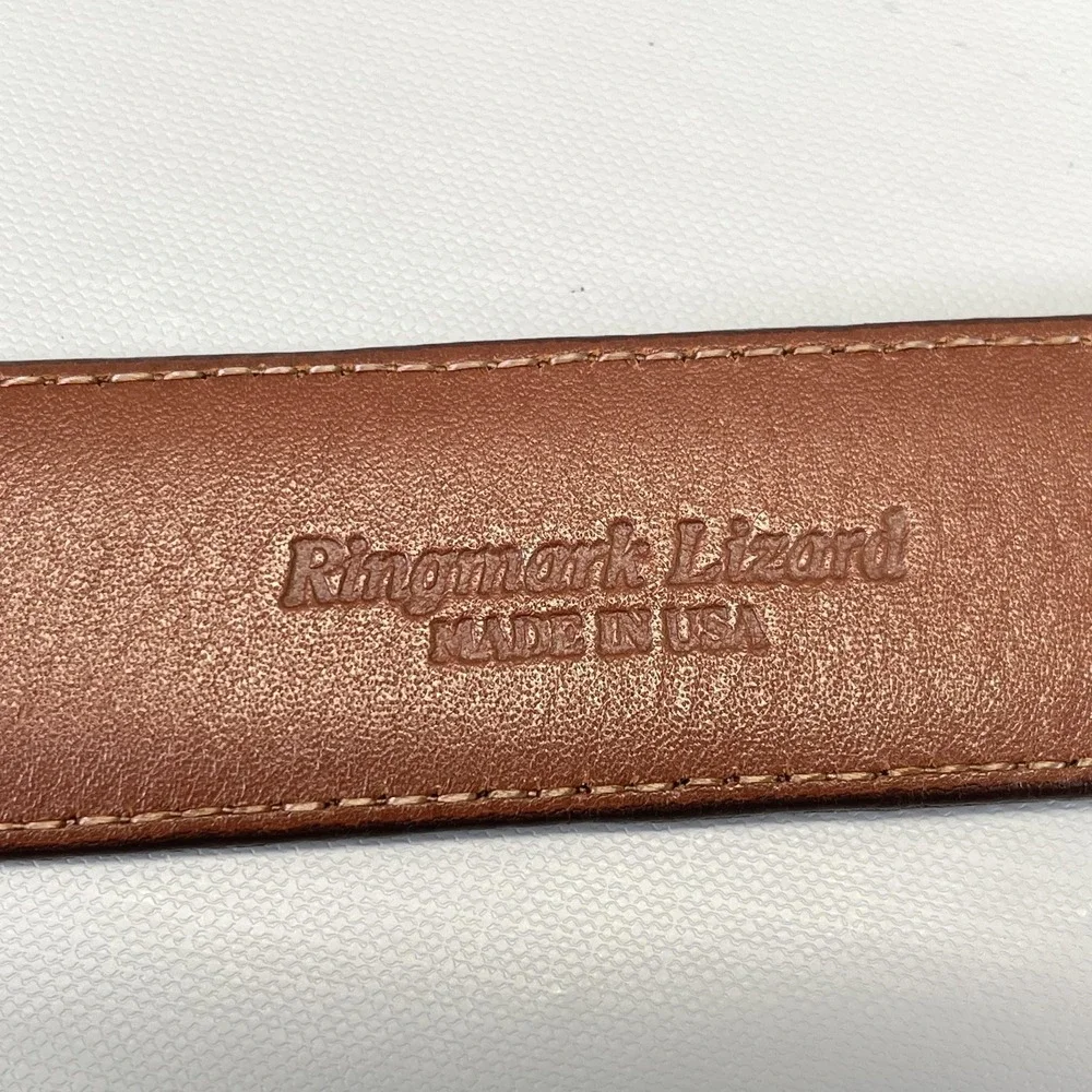 Torino Belt Mens Size 50 Brown Ringmark Lizard Exotic Leather Solid Brass - USA